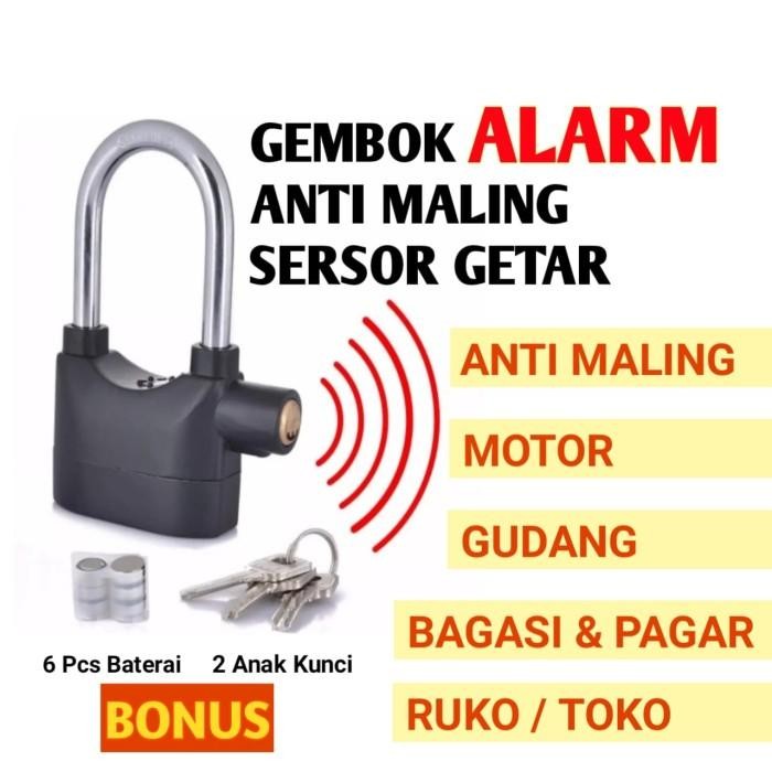 GEMBOK ALARM ANTI MALING KRISBOW ORIGINAL PADLOCK SENSOR GETAR 110DB KUNCI PAGAR RUMAH TAHAN AIR ORI