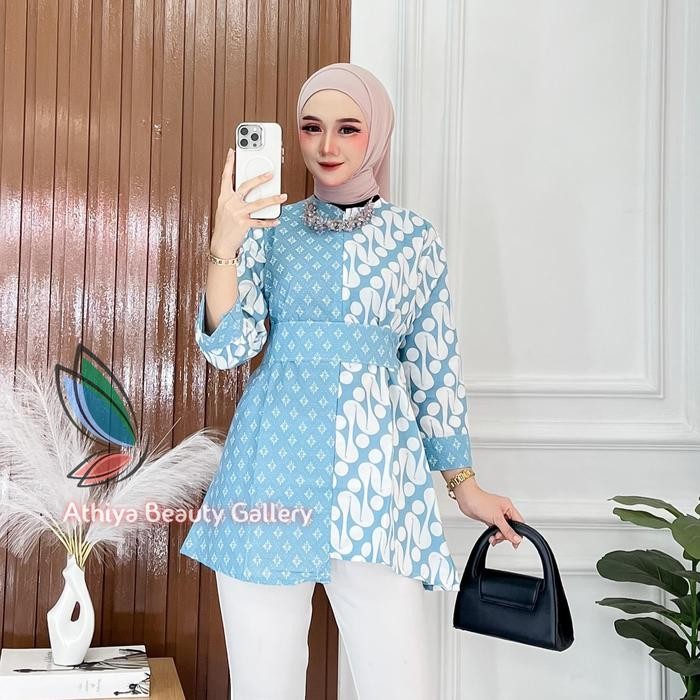 Atasan Blouse Batik Kerja Wanita Modern Baju Kantor Tradisional Simple Cewek Remaja
