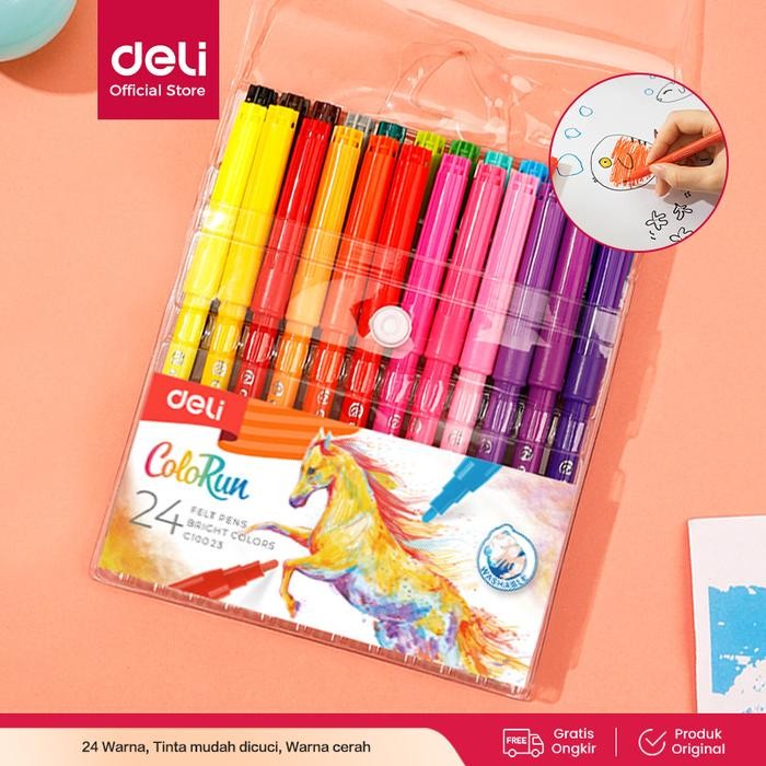 

SARI Deli School Felt Pen/Spidol Warna-Felt Pen Washable 1.0Mm 24C Ec10023