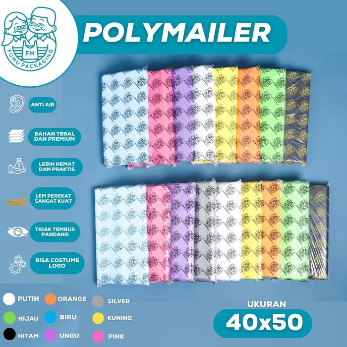 

5WUM Fumu Polymailer Plastik Packing Online Shop 40X50Cm Warna Glossy Isi 50Pcs Lem Perekat