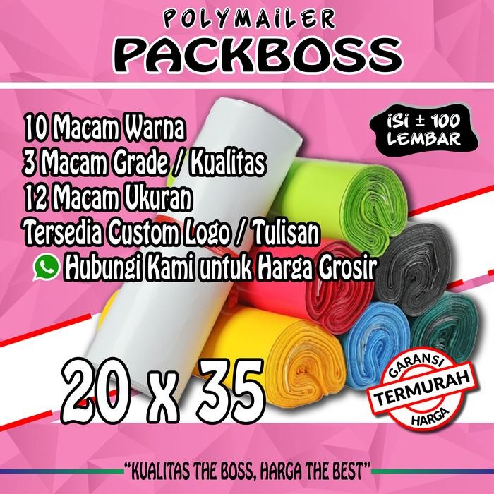 

5WUM Polymailer Packboss 20X35 Isi 100 *Kualitas Tebal,Harga Pabrik Termurah Perekat