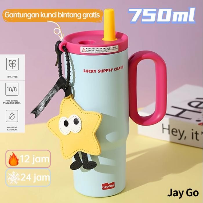 JayGo[Hadiah liontin bintang] Termos Tumbler Botol Minum Olahraga Vacuum Insulated Double Wall Baja