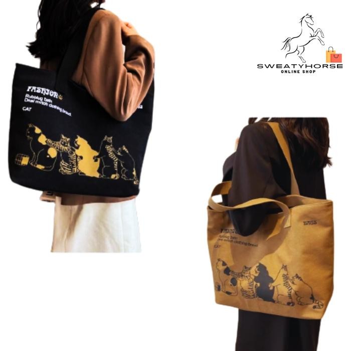 Tas Totebag Kanvas Fashion Wanita Totebag Bergambar Lucu Totebag Besar