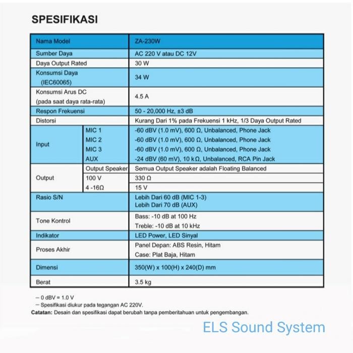 POWER MIXER AMPLIFIER TOA ZA-230W ZA-230 ZA230W ZA230 AMPLI TOA 30W