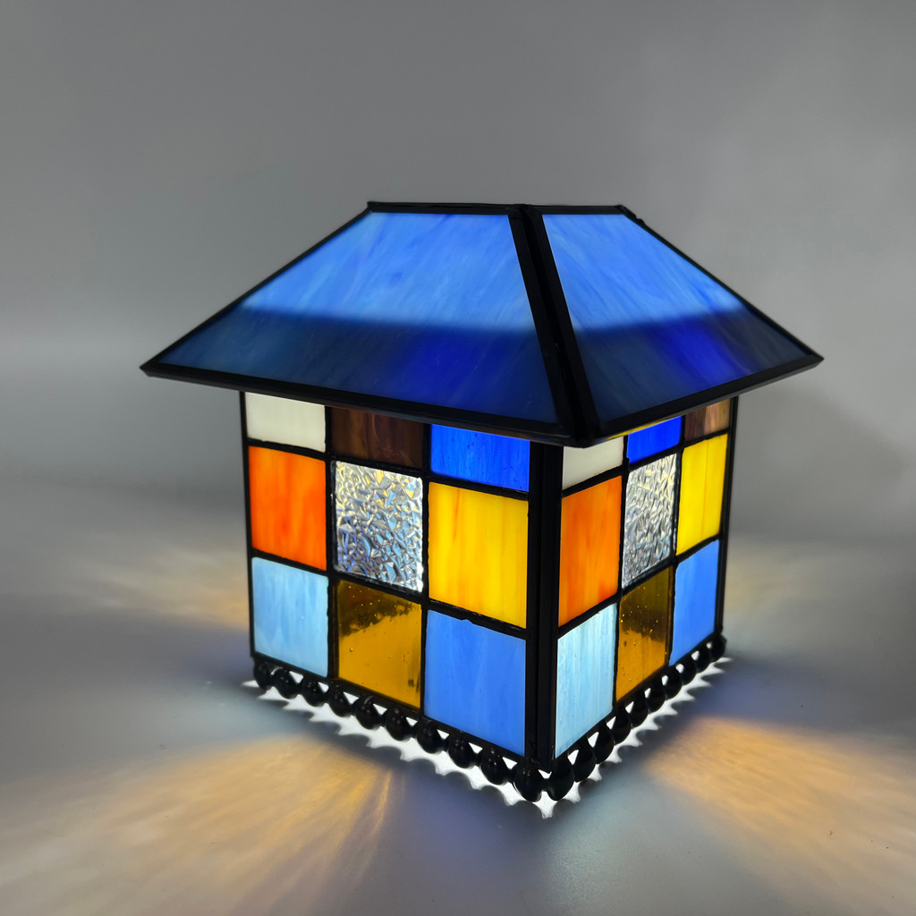 Kap lampu rumah persegi kaca patri, kap lampu pola geometris, lampu dinding, kap lampu gantung,