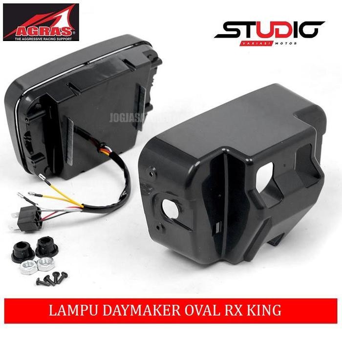 AGRAS - Lampu Depan Daymaker Kotak Oval 16 Mata Set Batok Headlamp Lampu Daymaker Rx King Gl 100 Rx