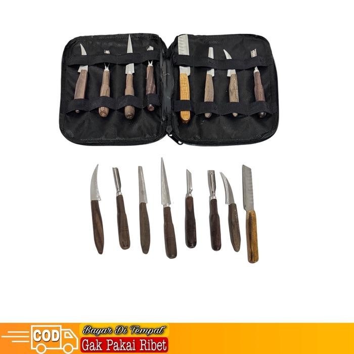 

Pisau ukir buah sayur tumpeng / pisau garnish/ pisau carving pisau set iso 5 7 8 plus dompet