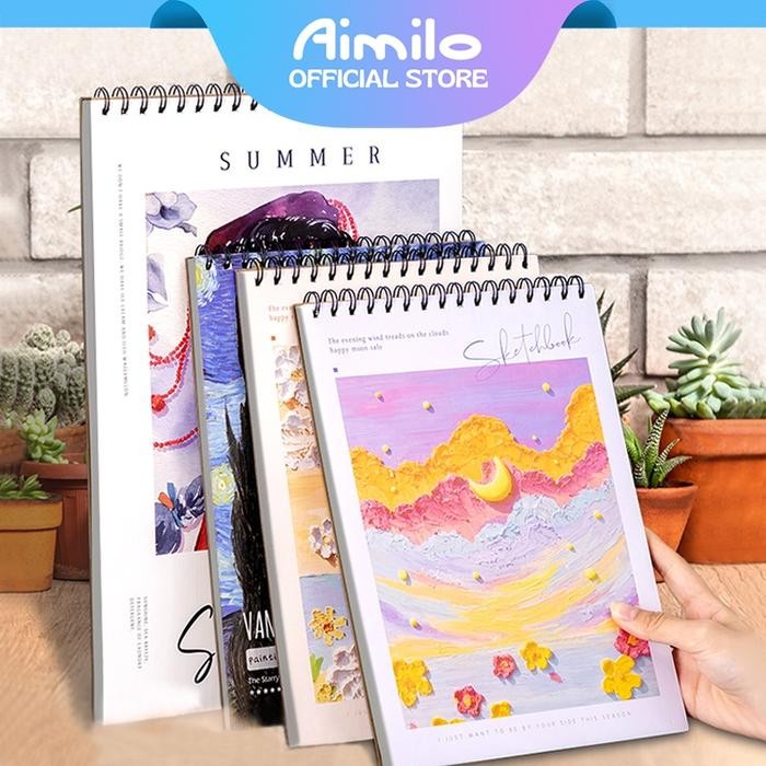 

[READY] Aimilo Sketchbook A4 Art Supplies Buku Gambar Vertikal Jilid Spiral 45 Lembar Buku Sketsa