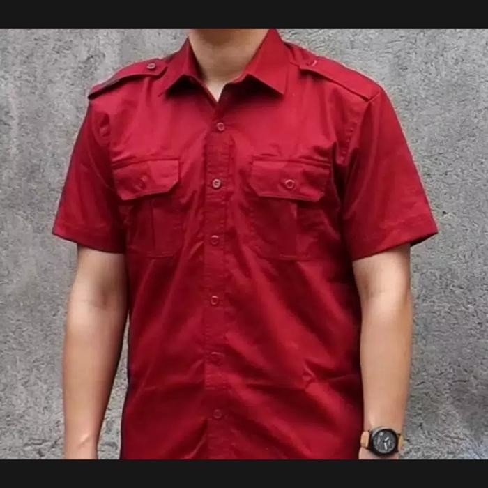 Kemeja Seragam Security Pendek Marun Enzino Sport