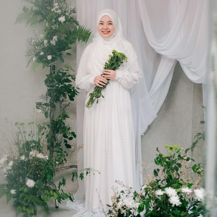 Gamis Aleia Baju Akad Pengantin Hijab Alila Warna Broken White