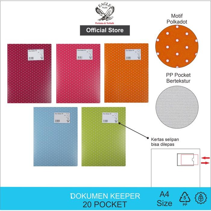 

EAGLE FILES Dokumen Keeper / Clear Holder / Document Keeper / Display Book Motif POLKADOT A4 20