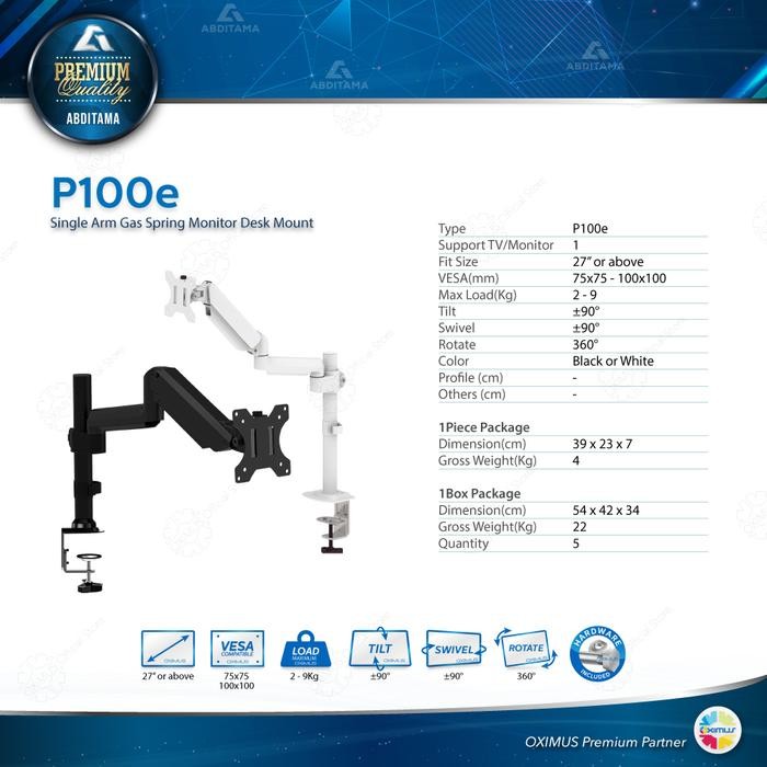 

BRACKET MONITOR DESKMOUNT GAS SPRING OXIMUS P100e TILT SWIVEL ROTATE Hitam Putih Bracket Meja Desk