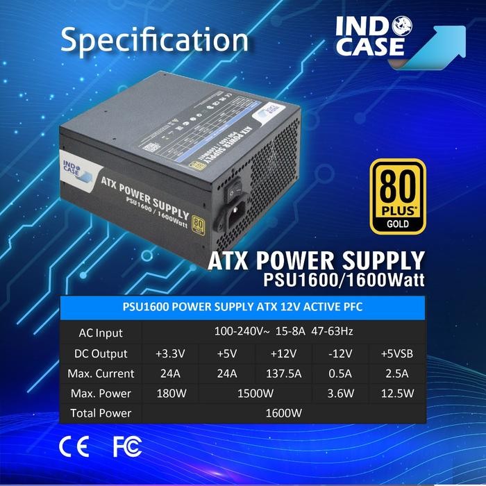 PSU1600 - PSU1600W MINING 80+ GOLD - INDOCASE