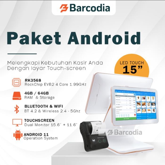 Paket Mesin kasir android 11 4GB / 16GB Touchscreen dual monitor