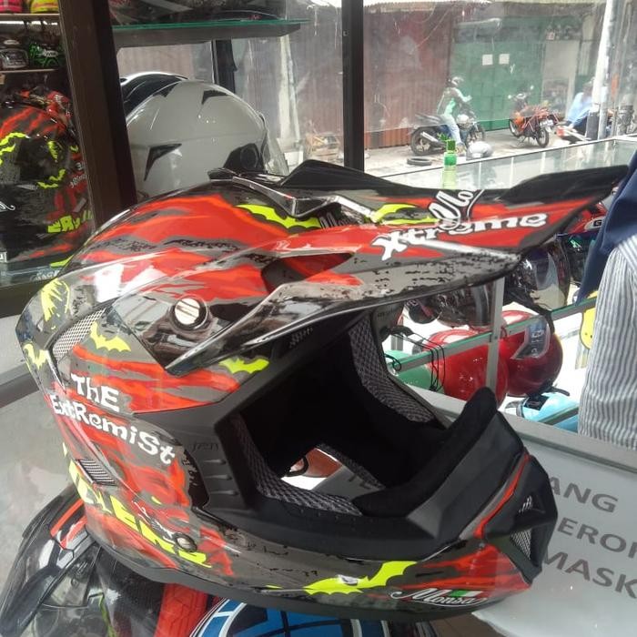 Helm Full Cross Fighter Merek Monsa Motif Merah