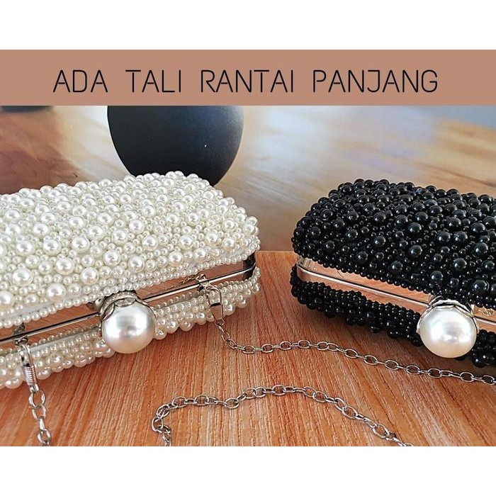 Tas Pesta Box Clutch Wanita Mutiara Elegan Mewah Import White 702700