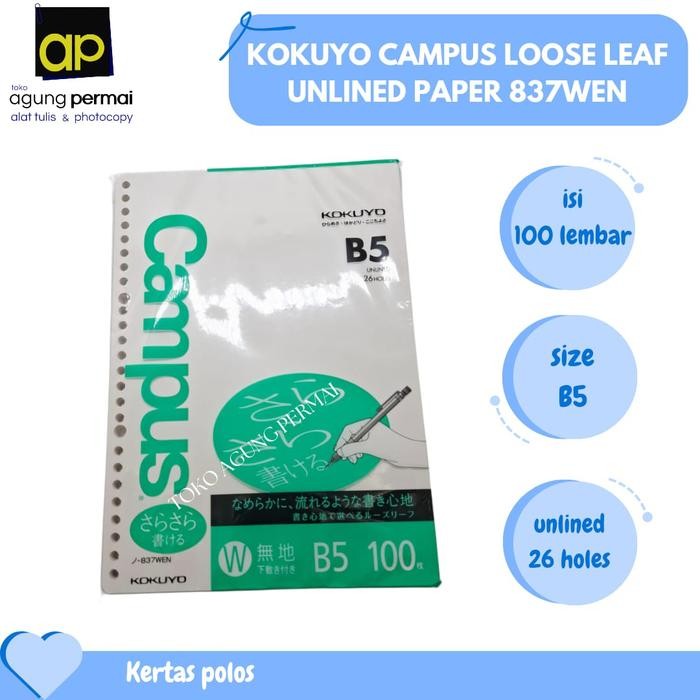 

Kokuyo Campus Loose Leaf 837Wen - B5 - 7Mm - 26 Holes - 100 Sheets Kode 763