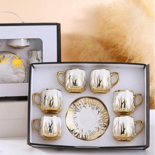 

Promo Terlaris Set 6 Pcs Cangkir Kopi Keramik Hampers Plated Pattern Coffee Cup Souvenir Hadiah /