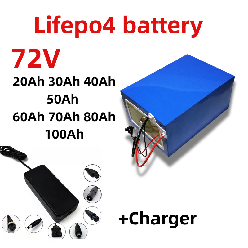 IMPORT Batterie au lithium LiFePO4 avec chargeur, 72V, 50Ah, 60Ah, 40Ah, 100Ah, 80Ah, BMS pour