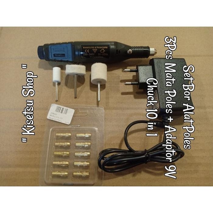 Sale Set Bor Alat Poles Mini + Mata Poles + Chuck Adaptor 9V 12V