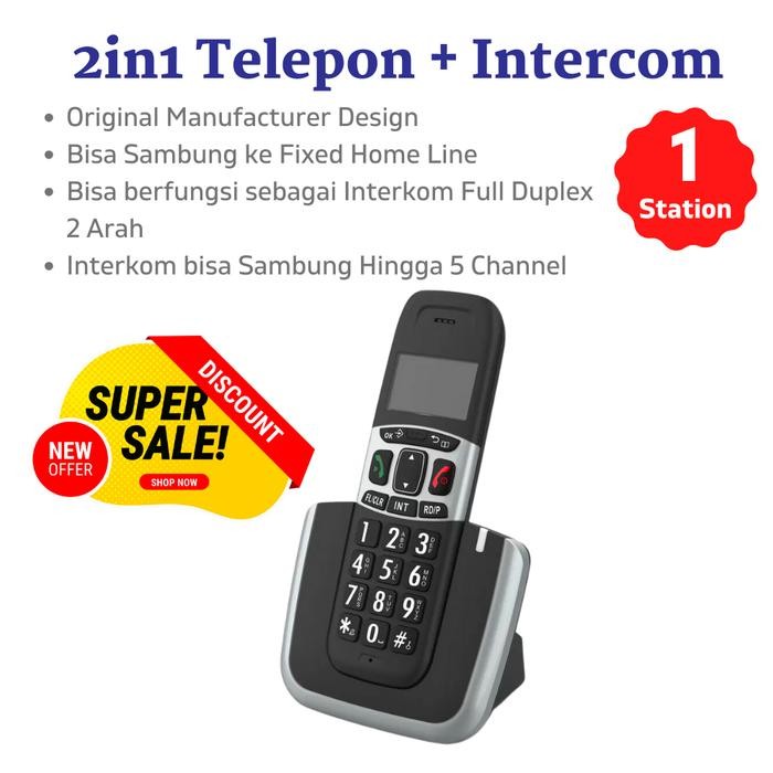 2in1 Cordless Phone Telepon Rumah + Non Dect Wireless Intercom
