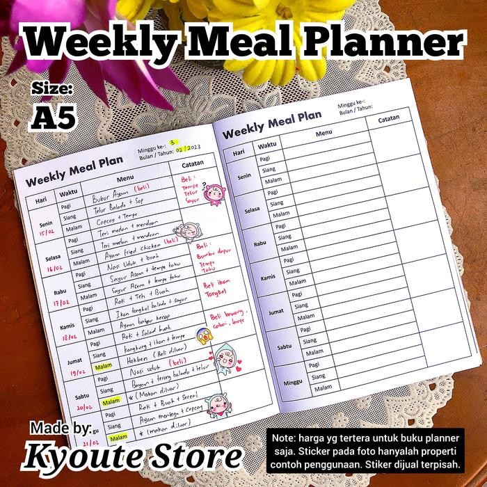 

ID SIMPLE WEEKLY MEAL PLANNER BOOK A5 KYOUTE BUKU RENCANA MAKAN MINGGUAN