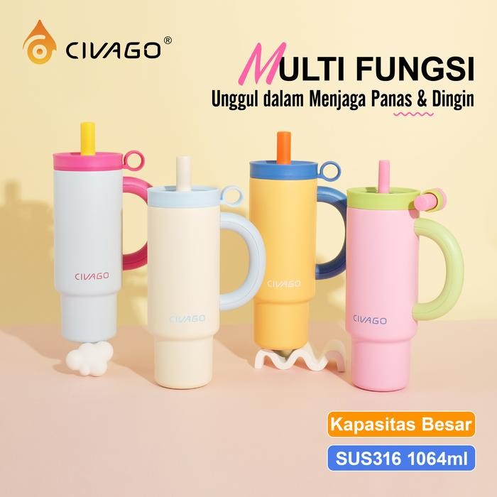 

CIVAGO36oz/1065mlTumbler 316L Stainless Steel dengan Sedotan Termal Vakum Travel Friendly