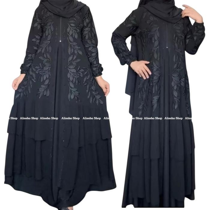 Gamis Abaya Arab Adiba Busui Hitam Polos Mewah Dan Elegan - Muslim Wanita Dress Hitam Syari Bordir