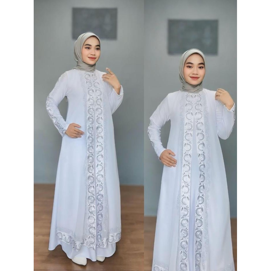 Gamis Abaya Arab Asyfa Turkey Putih Jersey Kombinasi Ceruty