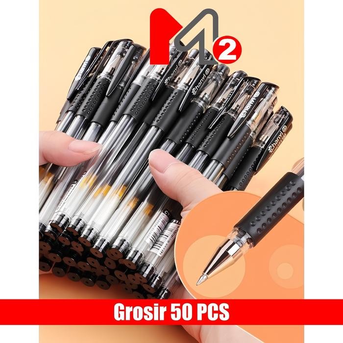 

New MTwo 50 PCS Pulpen Tinta Gel Hitam 0.5mm Stationery Alat Tulis Kantor Sekolah Pena Tinta Gel