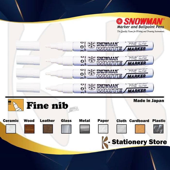 

New Spidol Permanent WHITE -- Snowman Paint Marker -- FINE Size (FWP)