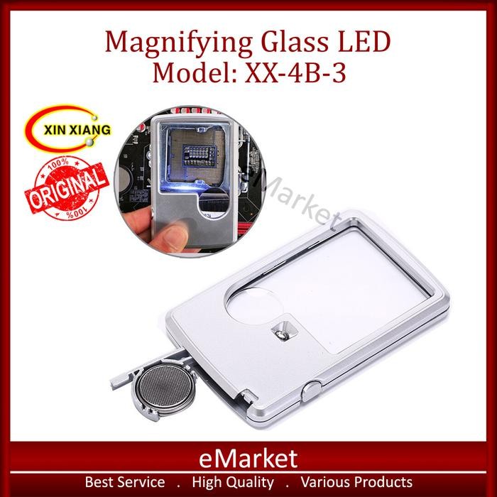 

New Kaca Pembesar LED XX-4B-3 / Ukuran Kartu Kredit Case Kulit / Lampu 3x