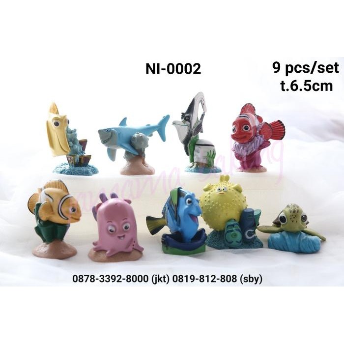 Ni-0002 Topper Hiasan Kue Figurine Nemo Oktopus Shark