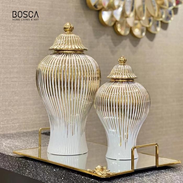 Luca Guci Ceramic Vase / Vas Guci Keramik Mewah Putih Gold / Vas Bunga