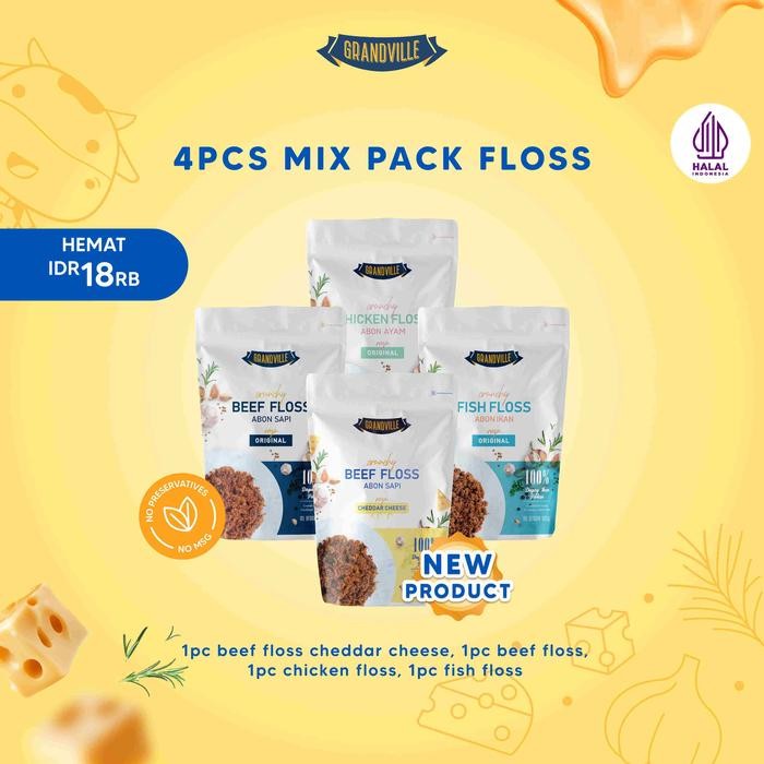 

Promo Grandville Abon Mix Pack 4pcs Varian Sapi Keju Ayam Ikan Non MSG