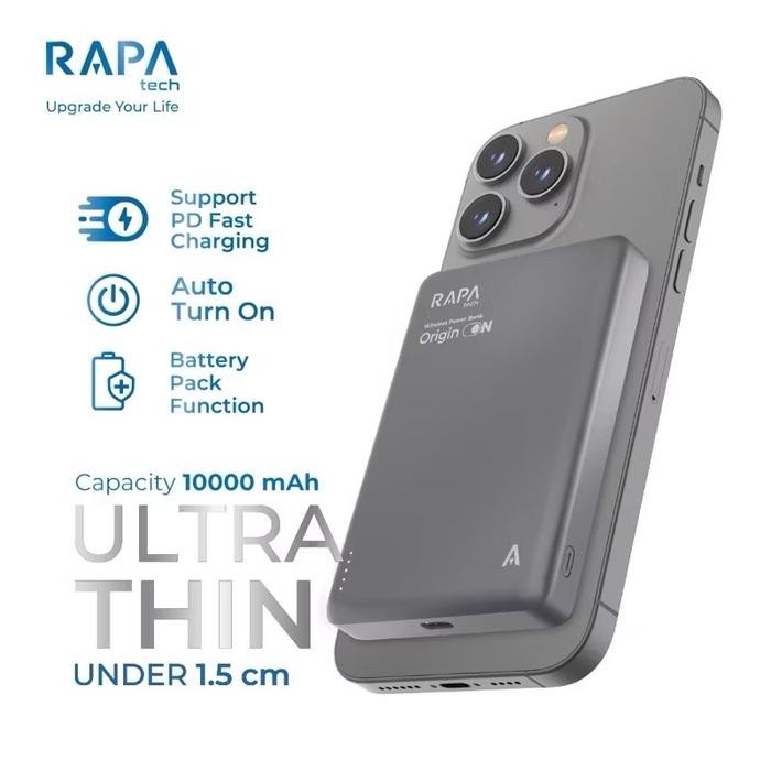RAPAtech Powerbank Wireless 10000 mAh PD Fast Charging 15W + PD20W Lithium Polymer Baterai ULTRA