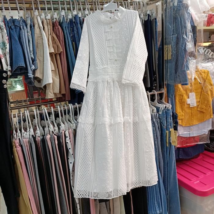 Dress Anak Import Lengan Panjang / Gamis Brukat Coklat, Putih, Hitam