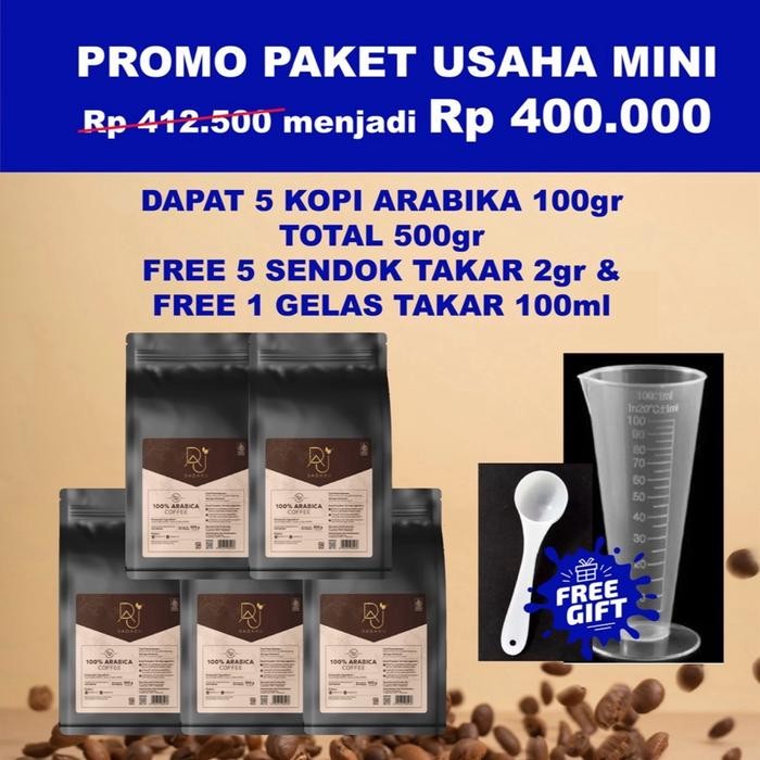 

Paket Usaha Mini 5pouch 100gr Free 2 sendok takar 2gr & Free 1 gelas ukur kopi badaru espresso