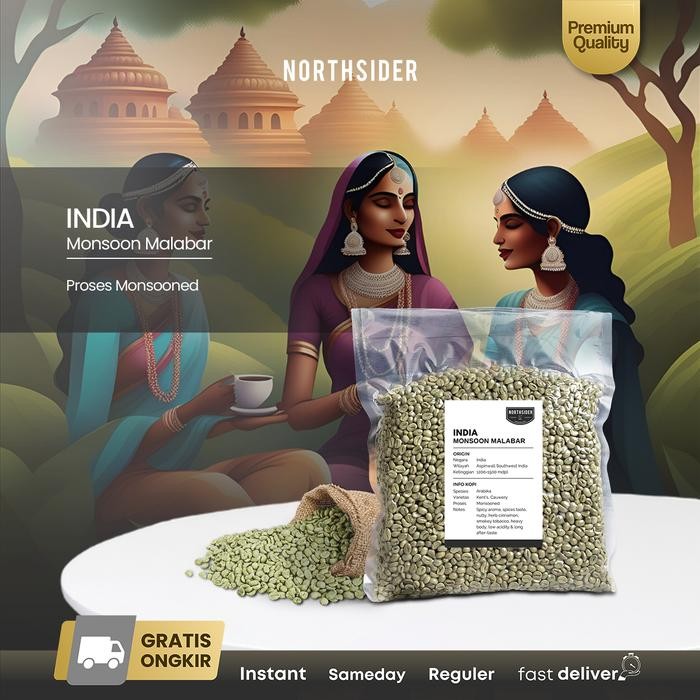 

Green bean Arabika India Monsoon Malabar Monsooned - Biji Kopi mentah