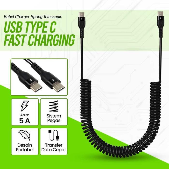 Tersedia Kabel Charger Usb Type C Pendek Spring Fast Charging 40W 5A