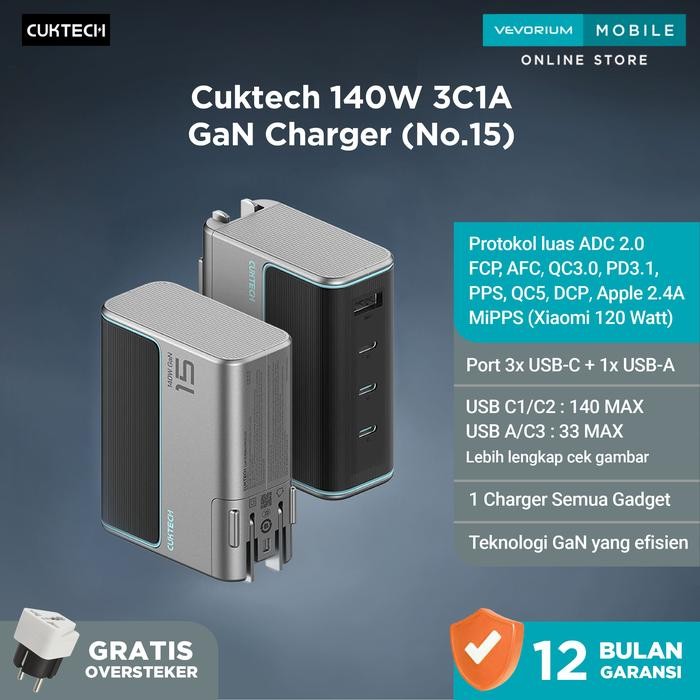 Tersedia Cuktech 140W Gan 4 Port Usb Super Fast Charger No.15 Pd 3C1A