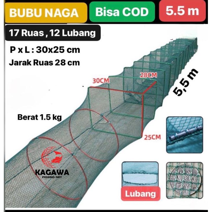 Jala Bubu Naga 5.5M Perangkap Ikan Lobster Persegi
