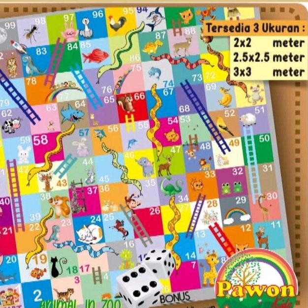 Ular Tangga Raksasa 100 Kotak Karpet Bermain Usia Dini 3X3 Meter