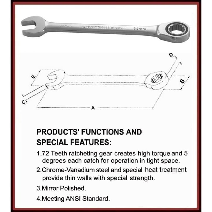 JONNESWAY RATCHETING COMBINATION WRENCH 72 TEETH ( W45121 )