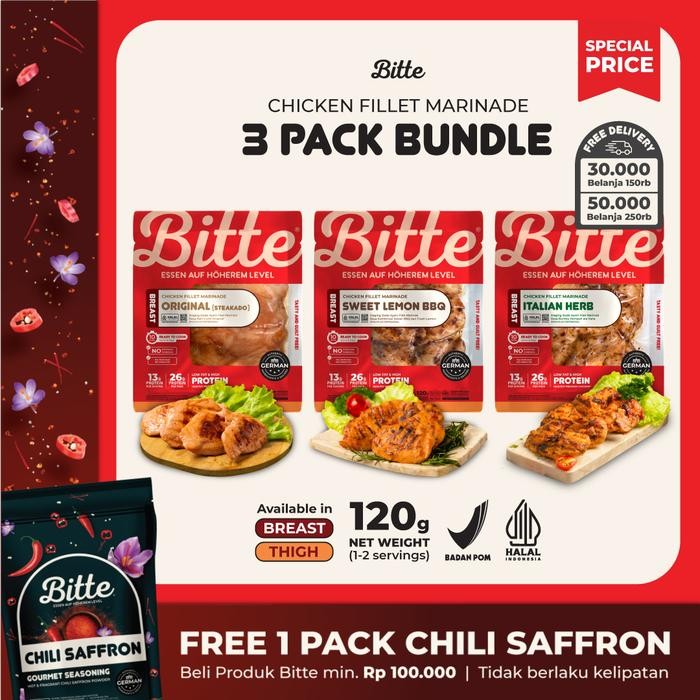 

bundle 3 pack chicken fillet marinade 120g bitte food ayam filet ready to cook stok terbatas