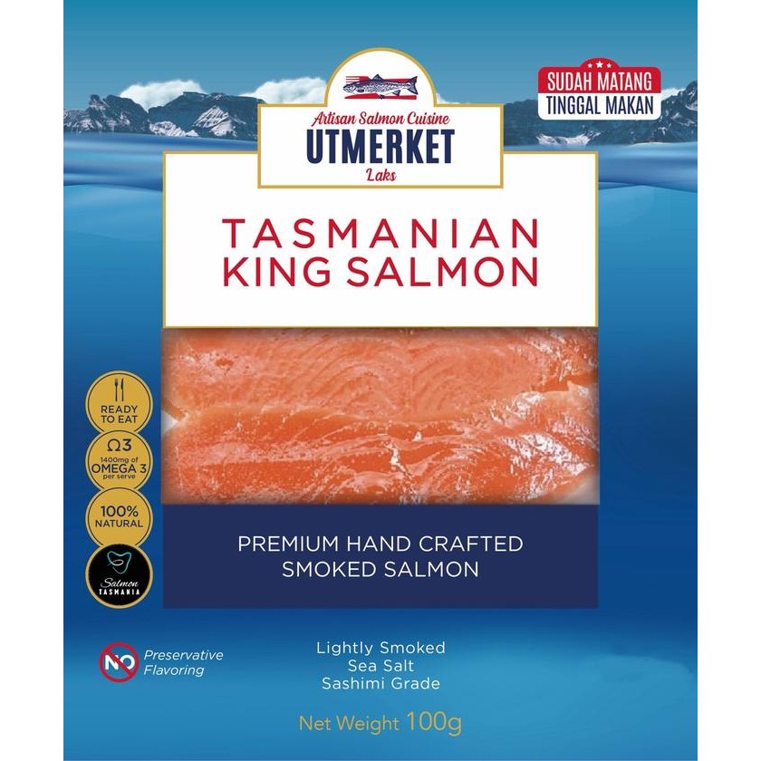 

smoked salmon tasmanian king 100g premium stok terbatas