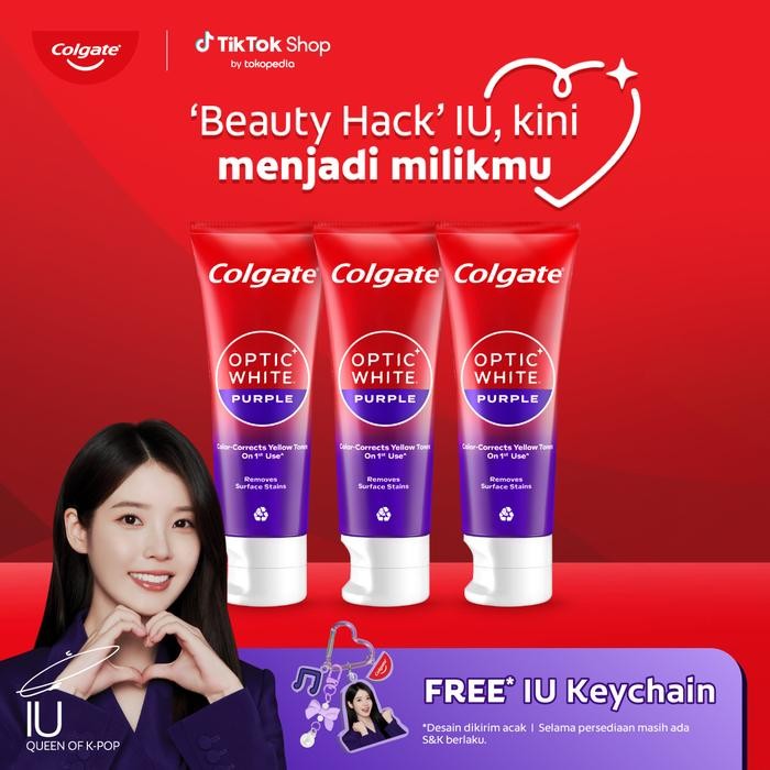 DISKON [IU x Colgate] Colgate Optic White Purple Toothpaste 100 gr Triple Pack Isi 3 FREE IU Limited