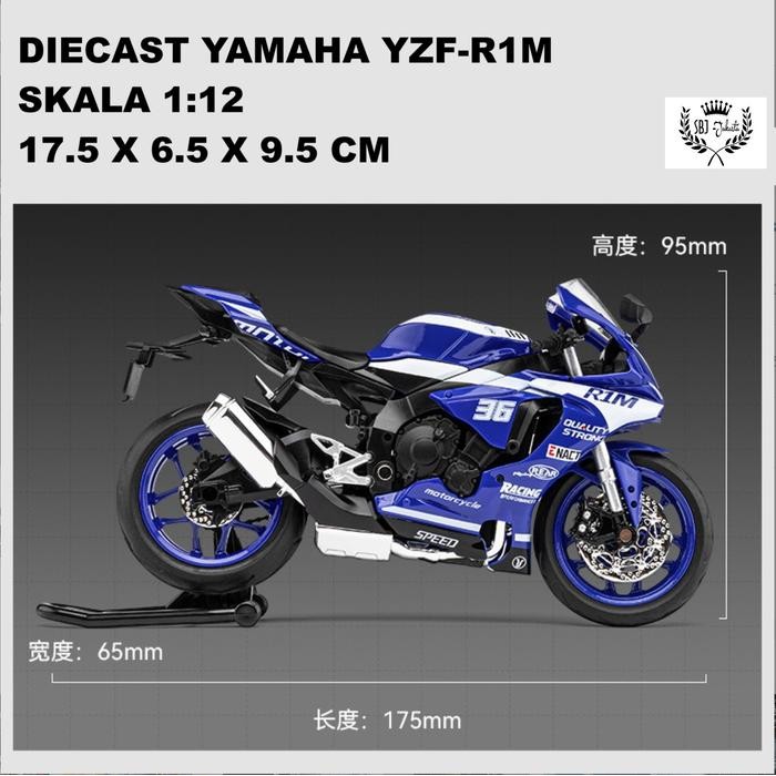 Diecast Sepeda Motor SUPERBIKE YAMAHA YZF R1M Skala 1:12
