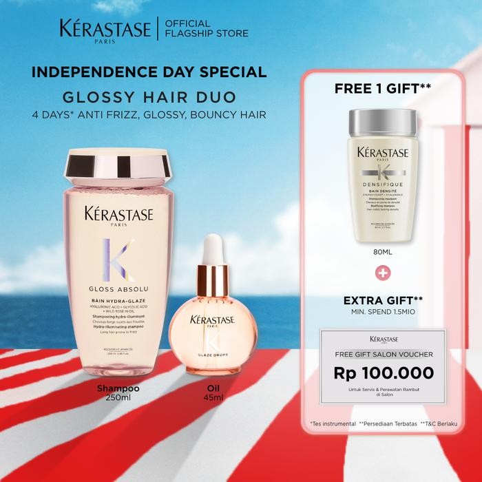 Kerastase Glossy Hair Duo - Bain Hydra Glaze 250ml & Glaze Drop Hair Oil 45ml - untuk Rambut Glossy