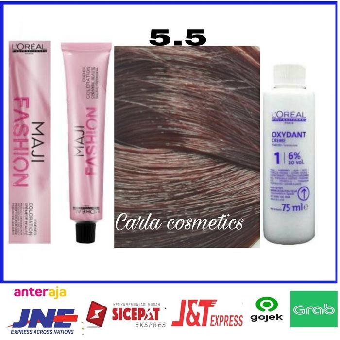 cat rambut L'oreal majirel 5.5 light Mahogany brown + oxidant L'oreal